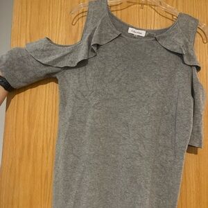 Calvin Klein Heather Gray Ruffle Sleeve Top
